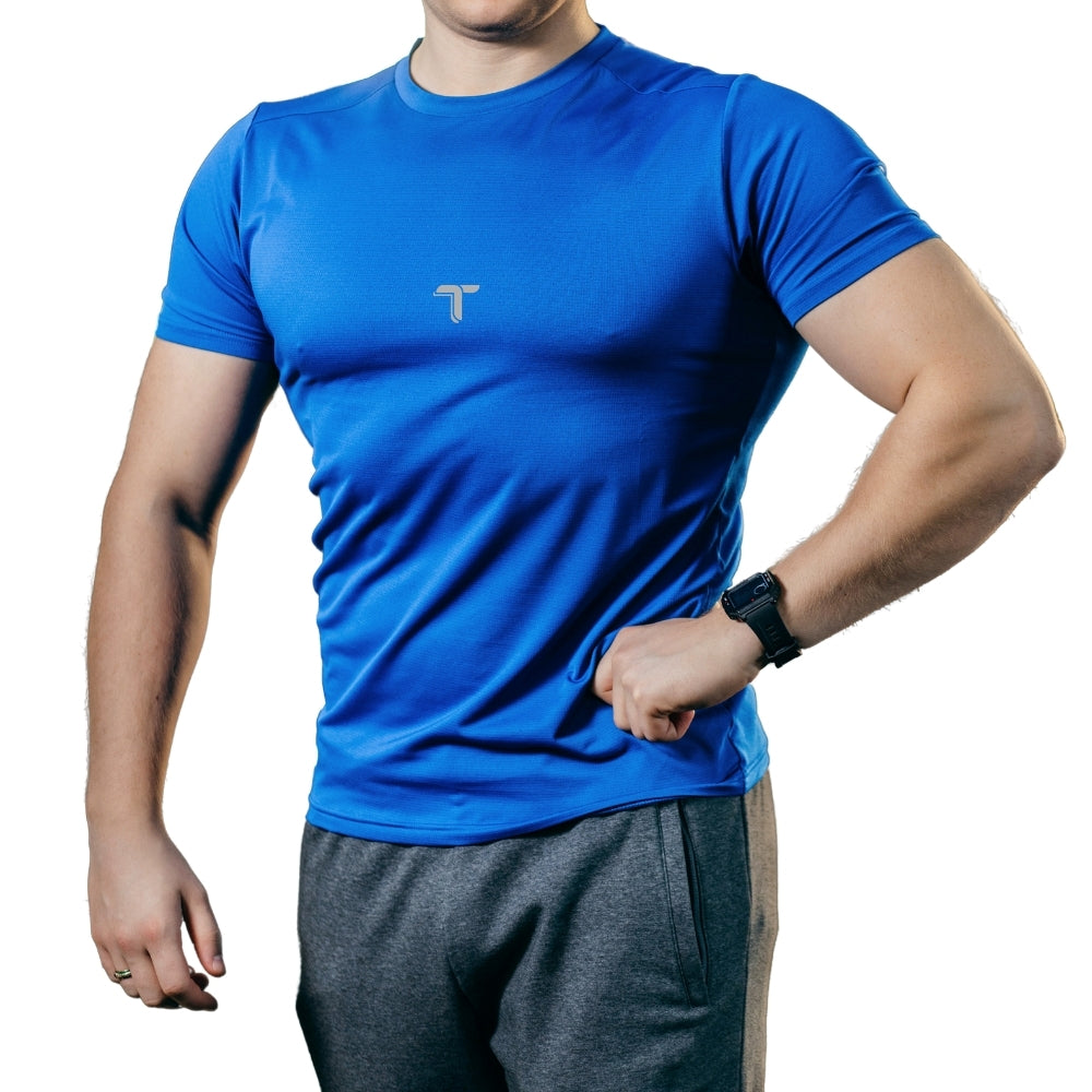 Camiseta Deportiva Hombre Azul Manga Corta Secado Rápido - TUACOL.COM #