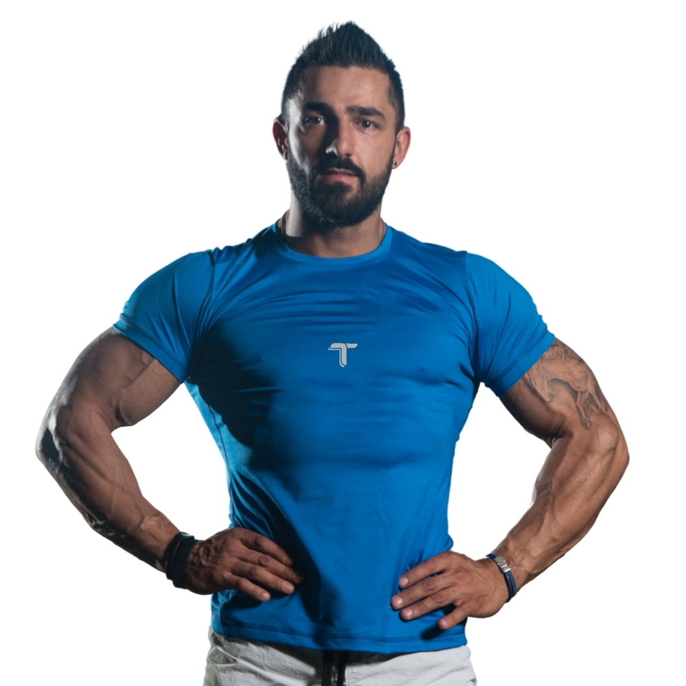 Camiseta Deportiva Hombre Azul Manga Corta Secado Rápido - TUACOL.COM #