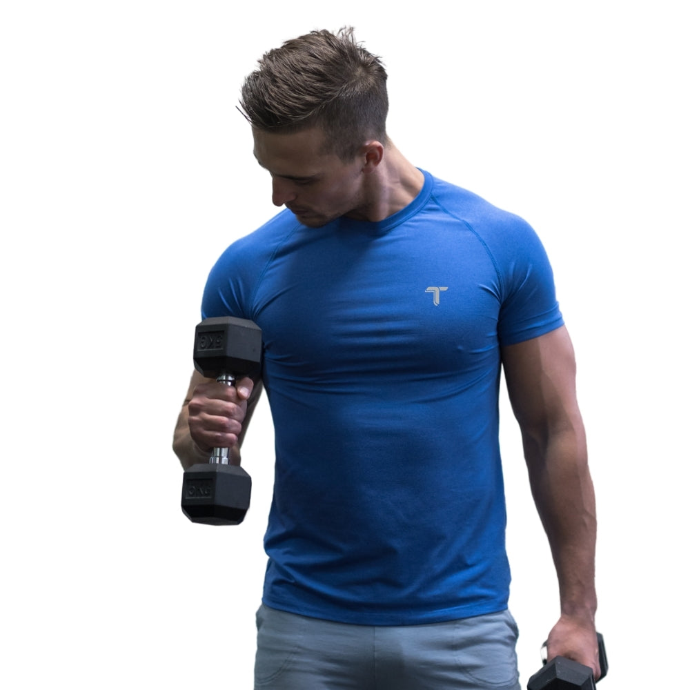 Camiseta Deportiva Hombre Azul Manga Corta Secado Rápido - TUACOL.COM #