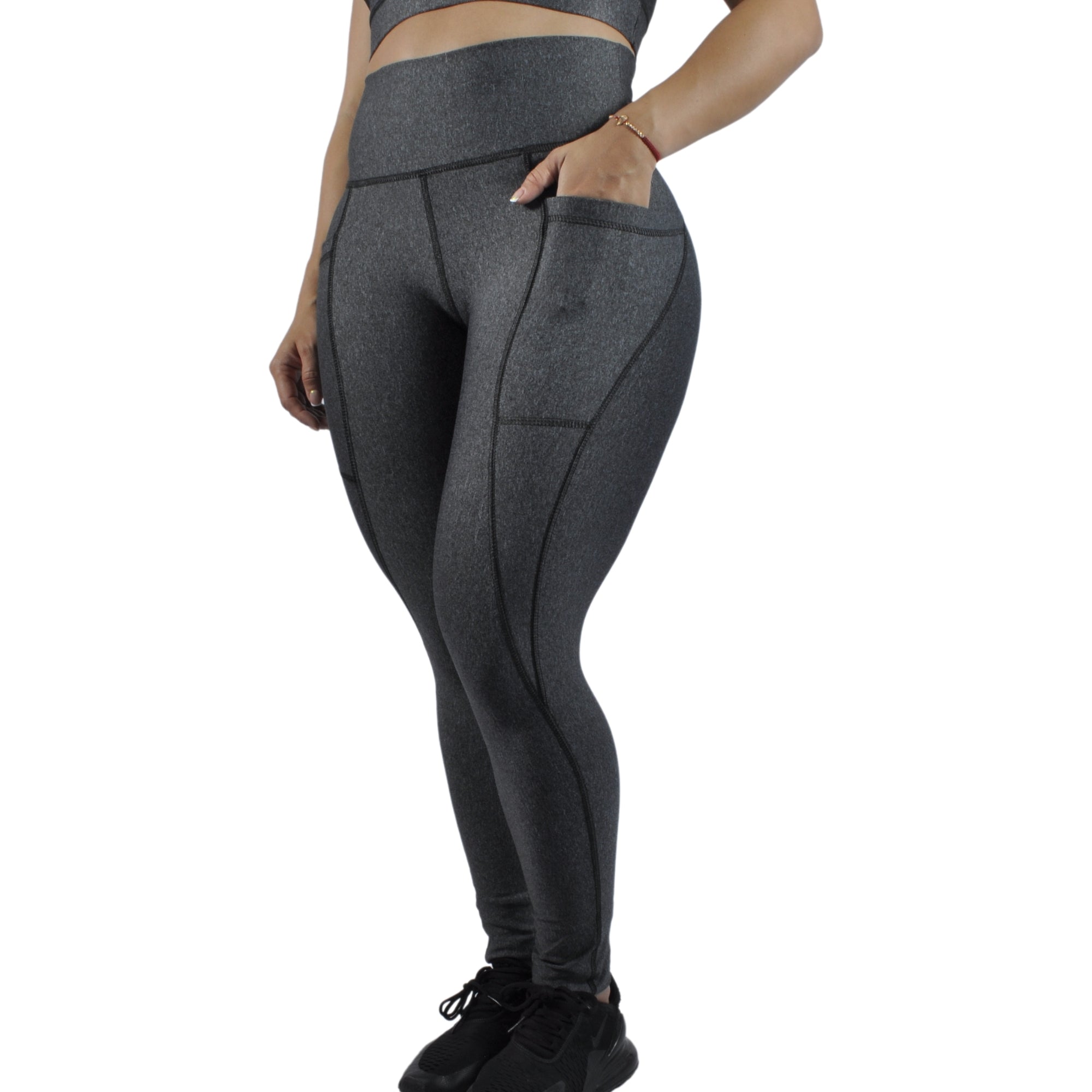 Leggins Deportivo Mujer - Bolsillo Lateral Tuacol Gris Jaspeado